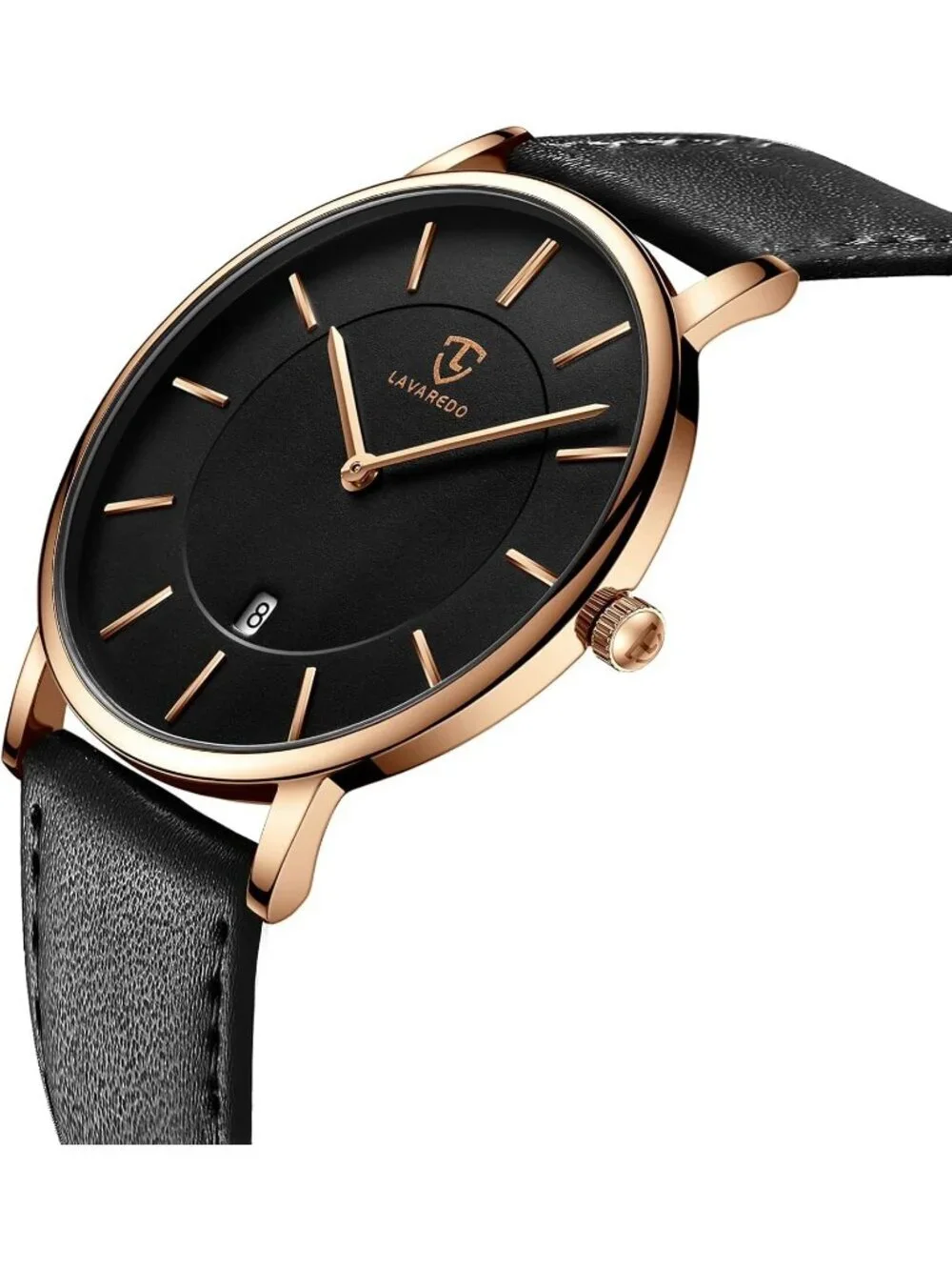 Men's All Black Leather Strap Analog Minimalist Fashion Simple Round Wrist Watch